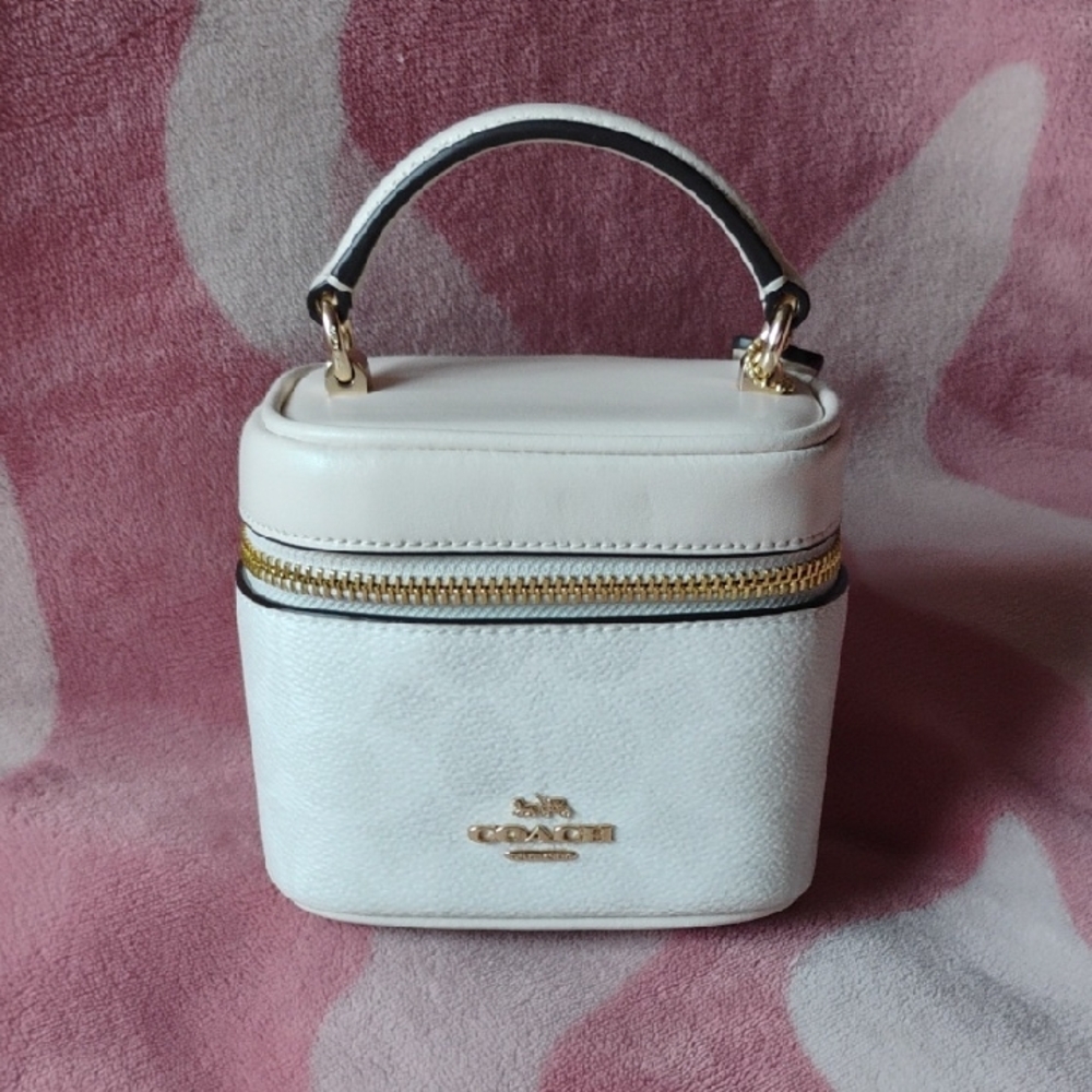 Coach Cream Cosmetic Crossbody Case with Gold Accents
